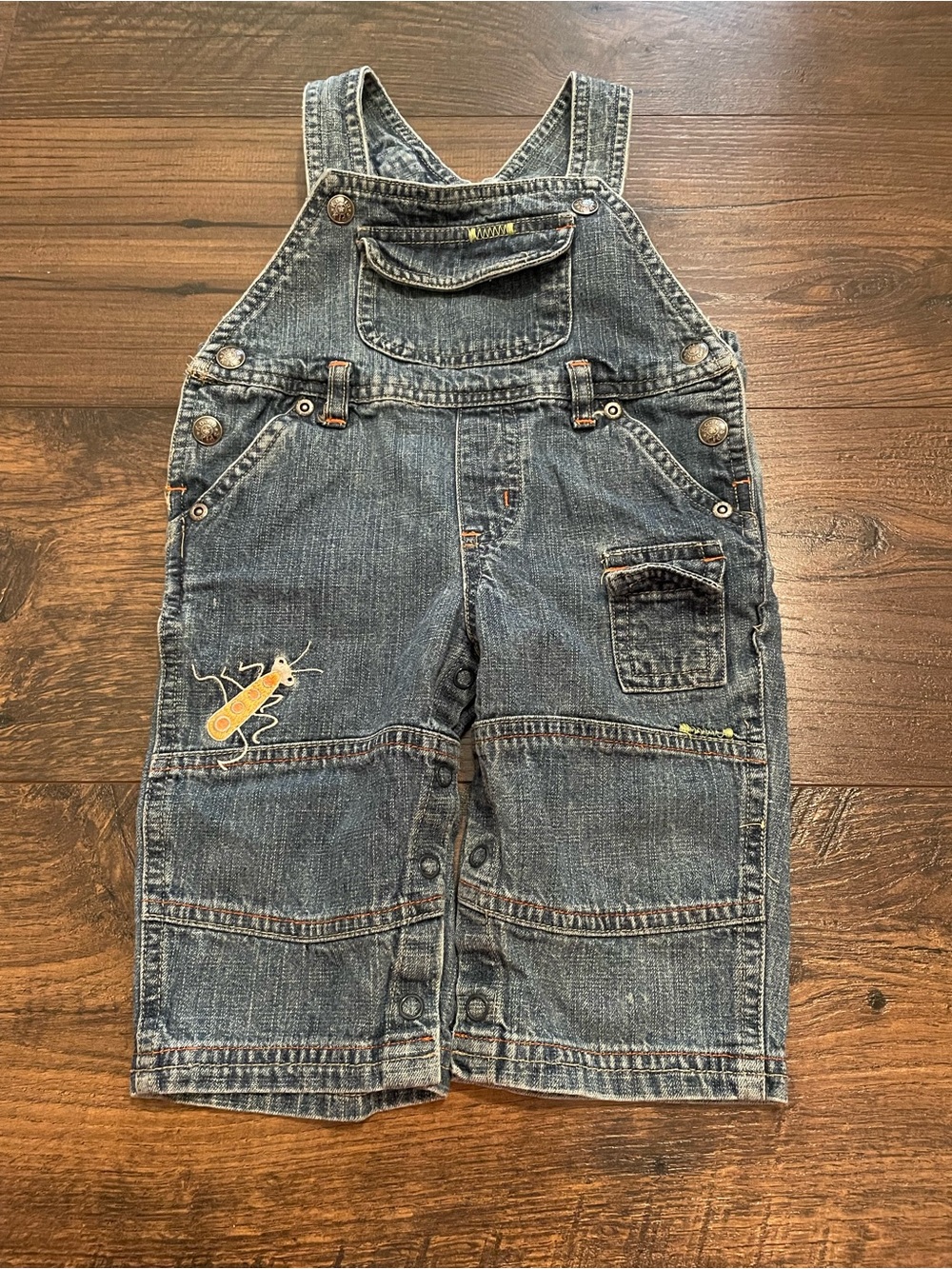 Vintage Koala Kids Denim Overalls with Bug Applique - Blue